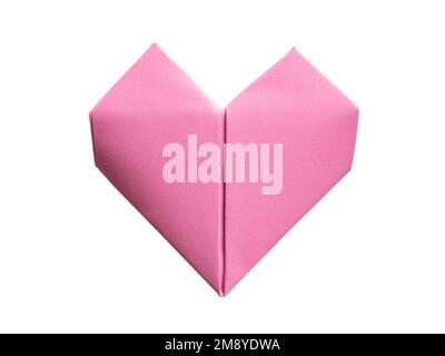 Forma del cuore piegata in carta rosa con percorso di ritaglio Foto Stock