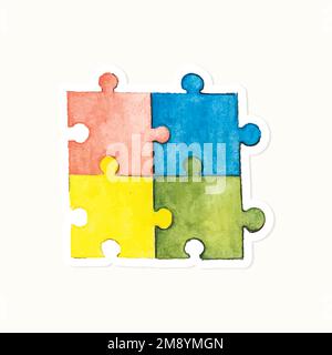 Mano disegnata carino puzzle colorati vettore adesivo Illustrazione Vettoriale