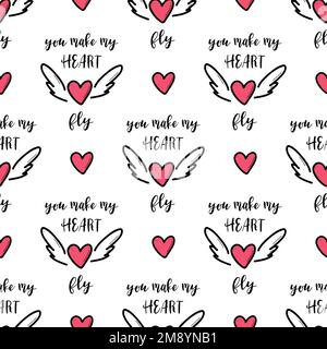 Modello senza giunture vettore giorno di San Valentino. Doodle mano disegnata illustrazione di amore carino romantico sfondo. Illustrazione Vettoriale