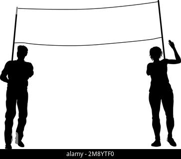 Banner Silhouette manifestanti al Rally Strike di marzo Illustrazione Vettoriale