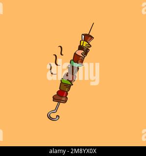 Barbecue disegnato a mano su un vettore spiedino Illustrazione Vettoriale