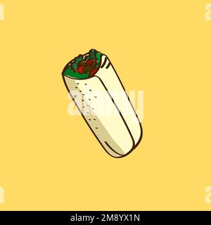 Burrito disegnato a mano cucina messicana vettore Illustrazione Vettoriale