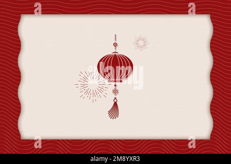 Tradizionale scheda di design cinese a lanterna rossa Illustrazione Vettoriale