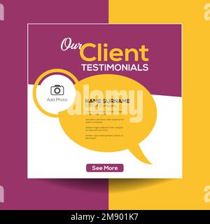 Feedback dei clienti modello di banner Web per post sui social media testimonial. Modello dei social media per il feedback dei clienti. Illustrazione Vettoriale