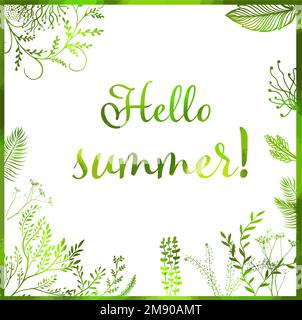 Illustrazione del colore dell'acqua vettoriale. Laurel Wreath. Elementi di design floreali. Ciao estate. Rami verdi. Illustrazione vettoriale Illustrazione Vettoriale