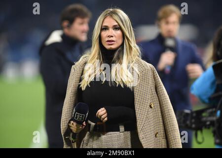 Napoli, Italia. 13 Jan, 2023. Diletta Leotta giornalista di DAZN Italia, durante la Serie A TIM match tra SSC Napoli e Juventus FC allo Stadio Diego Foto Stock