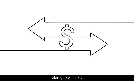 Un concetto di simbolo di frecce di cambio di denaro continuo a una riga. Finanza sistema di finanziamento online bancario. Illustrazione digitale del vettore del puntatore di valuta cibernetica Illustrazione Vettoriale