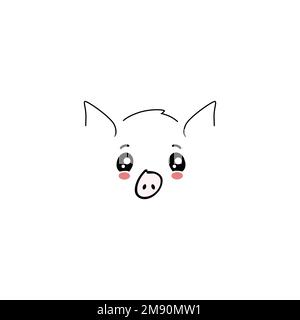Testa di maiale carino. Allegro personaggio kawaii con volto divertente Illustrazione Vettoriale