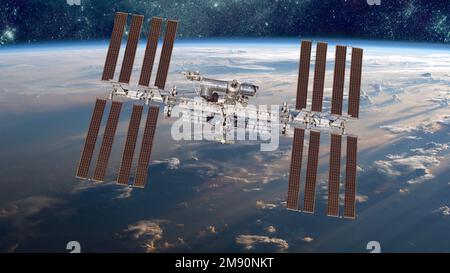 Stazione spaziale internazionale oltre il pianeta terra. Gli elementi di questa immagine fornita dalla NASA. Foto Stock