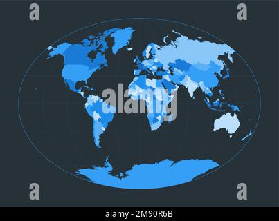 Mappa del mondo. Fahey proiezione pseudocilindrica. Illustrazione futuristica del mondo per la vostra infografica. Bella tavolozza di colori blu. Illustratio vettoriale di classe Illustrazione Vettoriale