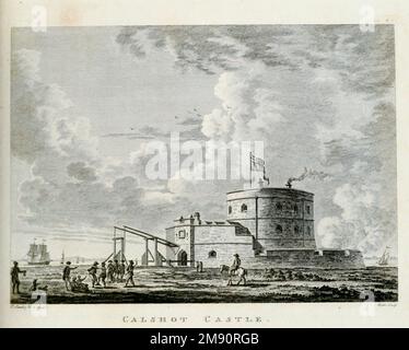 Calshot Castle è un forte di artiglieria costruito da Enrico VIII sullo Spit di Calshot, Hampshire, Inghilterra, tra il 1539 e il 1540. Faceva parte del programma di dispositivi del Re per proteggere contro l'invasione dalla Francia e dal Sacro Romano Impero e difendere l'acqua di Southampton mentre incontrava il Solente. Dal libro ' supplemento alle antichità dell'Inghilterra e del Galles ' di Francis Grose, data di pubblicazione 1777 Foto Stock