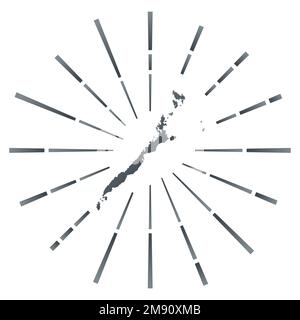 Palawan gradienti sunburst. Mappa dell'isola con coloratissime razze. Illustrazione Palawan in digitale, tecnologia, internet, stile di rete. Vettore i Illustrazione Vettoriale