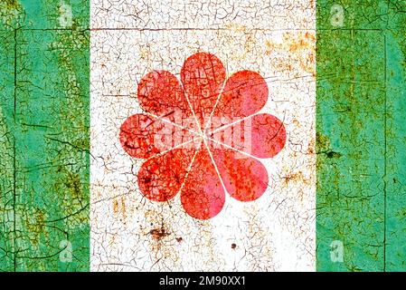 Variante indipendente della proposta della bandiera di Taiwan, simbolo di quattro cuori in armonia, proposta della bandiera verde di Taiwan Foto Stock