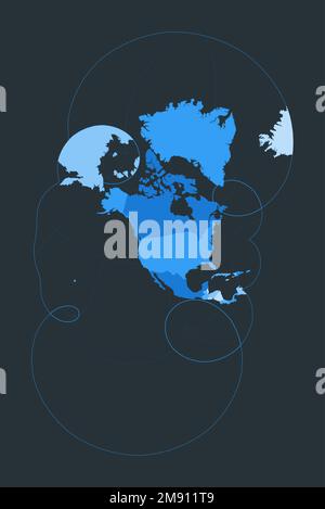 Mappa del mondo. Proiezione stereografica modificata per gli Stati Uniti, compresi Alaska e Hawaii. Illustrazione futuristica del mondo per la vostra infografica. Ni Illustrazione Vettoriale