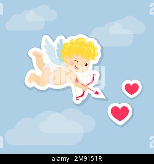 Carino volo Cupido con arco e freccia Illustrazione Vettoriale