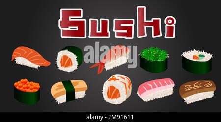 impostare il delizioso vettore giapponese sushi Illustrazione Vettoriale
