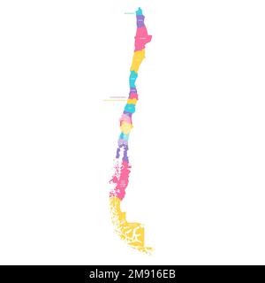 Cile carta politica delle divisioni amministrative - regioni. Mappa vettoriale colorata con etichette. Illustrazione Vettoriale