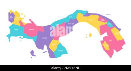 Panama carta politica delle divisioni amministrative - province. Mappa vettoriale colorata con etichette. Illustrazione Vettoriale