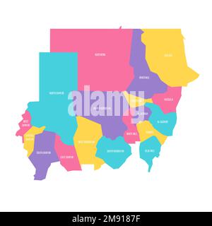 Sudan carta politica delle divisioni amministrative - stati. Mappa vettoriale colorata con etichette. Illustrazione Vettoriale