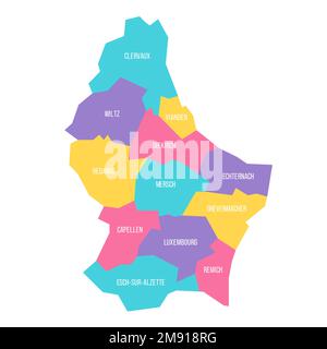 Lussemburgo carta politica delle divisioni amministrative - Cantoni. Mappa vettoriale colorata con etichette. Illustrazione Vettoriale