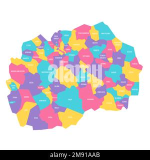 Macedonia settentrionale carta politica delle divisioni amministrative - comuni. Mappa vettoriale colorata con etichette. Illustrazione Vettoriale