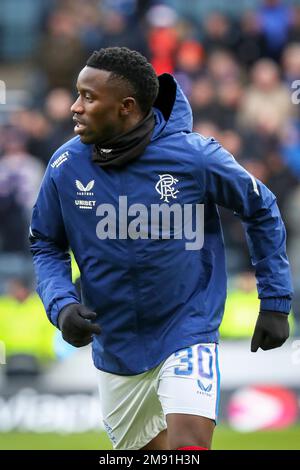 Fashion Sakala, calciatore professionista, giocando per Rangers, Glasgow, Scozia, Fotografato durante una sessione di allenamento ad Hampden Park. Foto Stock