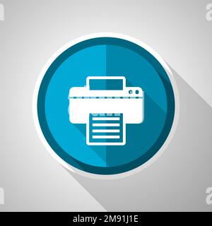 Stampante, stampa, simbolo dell'ufficio, icona blu vettoriale a disegno piatto con ombra lunga Illustrazione Vettoriale