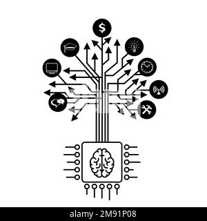 cpu computer chip crescere techno tree Illustrazione Vettoriale