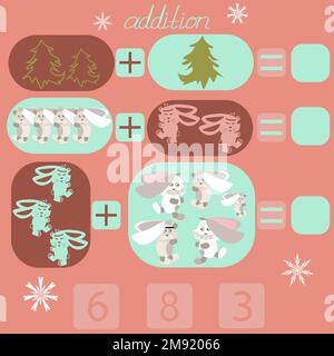 contare i conigli nella foto e mettere il numero giusto Illustrazione Vettoriale