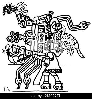 Manto ('il tessuto Paracas') Nasca. Mantella ('The Paracas Textile'), 100-300 C.E. Cotone, fibra camelide, 24 5/8 x 58 11/16 poll. (62,5 x 149 cm). Questo mantello, o mantello, straordinariamente complesso, è uno dei tessuti andini più rinomati al mondo. Era molto probabilmente usato come oggetto cerimoniale. Le novanta figure che decorano il confine, create dalla lavorazione ad aghi, sono state interpretate come un microcosmo di vita sulla costa meridionale del Perù duemila anni fa, con particolare attenzione all’agricoltura. Molte delle immagini illustrano la flora e la fauna autoctone e le piante coltivate. Figure in costume Foto Stock