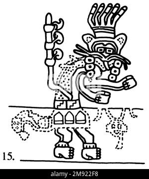 Manto ('il tessuto Paracas') Nasca. Mantella ('The Paracas Textile'), 100-300 C.E. Cotone, fibra camelide, 24 5/8 x 58 11/16 poll. (62,5 x 149 cm). Questo mantello, o mantello, straordinariamente complesso, è uno dei tessuti andini più rinomati al mondo. Era molto probabilmente usato come oggetto cerimoniale. Le novanta figure che decorano il confine, create dalla lavorazione ad aghi, sono state interpretate come un microcosmo di vita sulla costa meridionale del Perù duemila anni fa, con particolare attenzione all’agricoltura. Molte delle immagini illustrano la flora e la fauna autoctone e le piante coltivate. Figure in costume Foto Stock