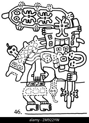 Manto ('il tessuto Paracas') Nasca. Mantella ('The Paracas Textile'), 100-300 C.E. Cotone, fibra camelide, 24 5/8 x 58 11/16 poll. (62,5 x 149 cm). Questo mantello, o mantello, straordinariamente complesso, è uno dei tessuti andini più rinomati al mondo. Era molto probabilmente usato come oggetto cerimoniale. Le novanta figure che decorano il confine, create dalla lavorazione ad aghi, sono state interpretate come un microcosmo di vita sulla costa meridionale del Perù duemila anni fa, con particolare attenzione all’agricoltura. Molte delle immagini illustrano la flora e la fauna autoctone e le piante coltivate. Figure in costume Foto Stock