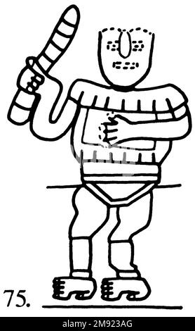 Manto ('il tessuto Paracas') Nasca. Mantella ('The Paracas Textile'), 100-300 C.E. Cotone, fibra camelide, 24 5/8 x 58 11/16 poll. (62,5 x 149 cm). Questo mantello, o mantello, straordinariamente complesso, è uno dei tessuti andini più rinomati al mondo. Era molto probabilmente usato come oggetto cerimoniale. Le novanta figure che decorano il confine, create dalla lavorazione ad aghi, sono state interpretate come un microcosmo di vita sulla costa meridionale del Perù duemila anni fa, con particolare attenzione all’agricoltura. Molte delle immagini illustrano la flora e la fauna autoctone e le piante coltivate. Figure in costume Foto Stock