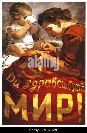 Viva la pace! (Tradotto dal russo) - poster della propaganda sovietica dell'URSS d'epoca Foto Stock