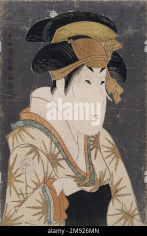 Segawa Kikunojo III come Oshizu, moglie di Tanabe Bunzo Toshusai Sharaku (giapponese, attivo 1794-1795). Segawa Kikunojo III come Oshizu, moglie di Tanabe Bunzo, maggio 1794. Stampa a blocchi di legno a colori su carta, 14 7/8 x 9 1/4 pollici (37,8 x 23,5 cm). Questa stampa dell'attore Segawa Kikunojo III è uno dei ritratti più celebrati dell'onnagata (attore maschile in ruolo femminile) dell'artista Toshusai Sharaku, tardo settecentesco. Raffigura un personaggio nell'era Genroku Hanaayame Bunroku Soga (la Saga dell'Iris dell'era Bunroku), un dramma che racconta la vera storia della vendetta di dieci fratelli per la Th Foto Stock