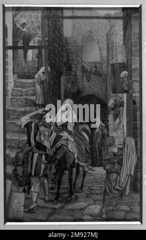 Saint Joseph cerca un alloggio a Betlemme (Saint Joseph cherche un gîte à Betléem) James Tissot (francese, 1836-1902). San Giuseppe cerca un alloggio a Betlemme (Saint Joseph cherche un gîte à Betléem), 1886-1894. Acquerello opaco su grafite su carta in wove grigia, immagine: 10 7/16 x 6 5/8 pollici (26,5 x 16,8 cm). Nella narrazione biblica, Maria e Giuseppe vivono a Nazaret, ma devono recarsi a Betlemme, la casa ancestrale della famiglia di Giuseppe, per essere contati in un censimento imposto dai Romani. Al loro arrivo in città, Joseph cerca gli alloggi senza successo. Tissot contrasta con l’ansia di Giuseppe Foto Stock