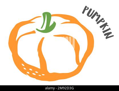 Zucca dipinta a mano con pennello isolato su sfondo bianco Illustrazione Vettoriale