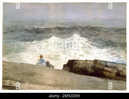The Northeaster Winslow Homer (americano, 1836-1910). The Northeaster, 1883. Acquerello su grafite su carta color panna, 14 1/8 x 19 3/4in. (35,9 x 50,2cm). Ridotta a elementi economici ma espressivi, questa composizione rivela il forte senso del design di Winslow Homer, affinato durante la sua carriera di illustrazione. (Ha lasciato il lavoro della rivista nel 1875, in parte a causa del reddito generato dalle vendite di acquerelli). Dopo essersi insediato nel 1883 a Prout’s Neck, una penisola rocciosa al largo delle coste del Maine, si preoccupò sempre più delle interazioni dinamiche di mare, cielo e condizioni meteorologiche estreme Foto Stock