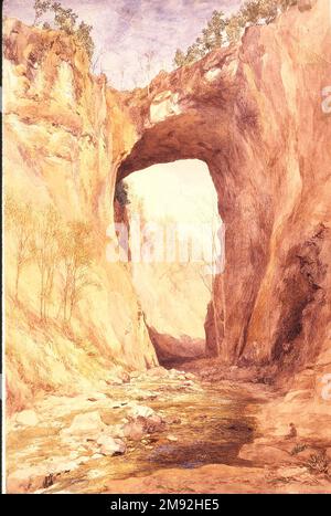 Natural Bridge, Virginia John Henry Hill (americano, 1839-1922). Natural Bridge, Virginia, 1876. Acquerello su grafite su carta molto spessa, leggermente ruvida montata su una carta secondaria, 21 1/4 x 14 1/8 poll. (54 x 35,9 cm). Come suo padre e insegnante John William Hill (il cui lavoro è esposto in un'altra galleria), John Henry Hill abbracciò i principi Ruskiniani dello studio all'aperto e della rappresentazione veritiera. Per questa immagine, la collina giovane ha selezionato un punto di riferimento famoso, che, insieme alle cascate del Niagara, è stato considerato una delle meraviglie naturali del Nord America. Il suo interesse per il 215-piedi-h. Foto Stock