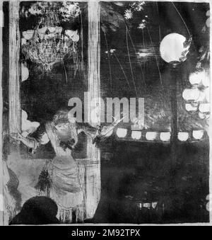 Mlle. Bécat al Café des Ambassadeurs (Mlle. Bécat au Café des Ambassadeurs) Edgar Degas (francese, 1834-1917). Mlle. Bécat al Café des Ambassadeurs (Mlle. Bécat au Café des Ambassadeurs), 1877-1878. Litografia su carta ovata, immagine: 8 1/4 x 7 3/8 pollici (21 x 18,7 cm). Arte europea 1877-1878 Foto Stock