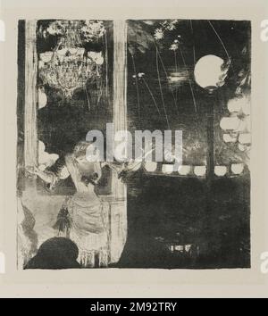 Mlle. Bécat al Café des Ambassadeurs (Mlle. Bécat au Café des Ambassadeurs) Edgar Degas (francese, 1834-1917). Mlle. Bécat al Café des Ambassadeurs (Mlle. Bécat au Café des Ambassadeurs), 1877-1878. Litografia su carta ovata, immagine: 8 1/4 x 7 3/8 pollici (21 x 18,7 cm). Arte europea 1877-1878 Foto Stock