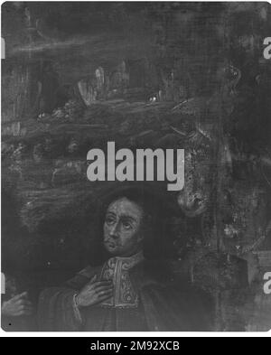 San Isidoro il contadino Sconosciuto. San Isidore il contadino, ca. 1750. Olio su tela, 31 1/8 x 24 1/4in. (79,1 x 61,6cm). DIPINTI NELLE CASE COLONIALI SPAGNOLE l'enorme numero di dipinti acquisiti da collezionisti privati nella coloniale spagnola America è confermato da prove in testamentario, dote, e altri documenti del periodo. Dai centri urbani alle zone di frontiera, dipinti di artisti europei e del nuovo mondo raffiguranti soggetti religiosi e secolari decorarono le case di Creolo, della Penisola Spagnola, del Mestizo (gente di razza mista), e degli indigeni uomini e donne. I cinque dipinti andini su t Foto Stock