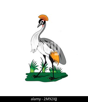 illustrazione vettoriale di uccelli con gru a corona con sfondo bianco Illustrazione Vettoriale