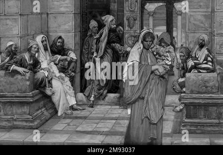 Il mito della vedova (le denier de la veuve) James Tissot (francese, 1836-1902). La vite della vedova (le denier de la veuve), 1886-1894. Acquerello opaco su grafite su carta in wove grigia, immagine: 7 3/16 x 11 1/16 pollici (18,3 x 28,1 cm). Arte europea 1886-1894 Foto Stock