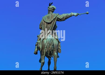 Statua equestre di Bohdan Khmelnytsky (1595-1657), il primo uomo del cosacco dell'ostia zaporizia, in Piazza Sophia a Kiev, Ucraina Foto Stock