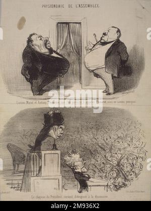 Lucien Murat e Antony Thouron....il cappello del presidente....(Lucien Murat et Antony Thouron...le Chapeau du Président....) Honoré Daumier (francese, 1808-1879). , 18 dicembre 1849. Litografia su carta da giornale, 11 3/4 x 8 3/4 poll. (29,8 x 22,2 cm). Arte europea 18 dicembre 1849 Foto Stock