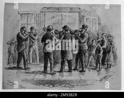 Mud Gutter Band Charles W. Kahles (americano, 1878-1931). , Marzo 1892. Penna e inchiostro su grafite su carta, foglio: 7 1/2 x 10 3/8 poll. (19,1 x 26,4 cm). Arte americana Marzo 1892 Foto Stock