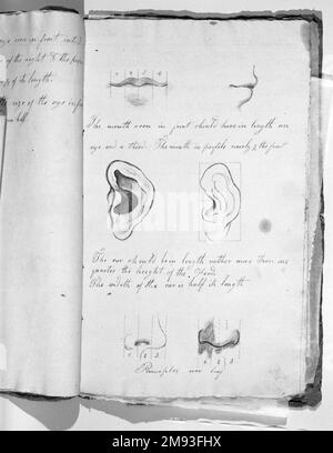 Sketchbook Jefferson Gauntt (americano, 1805-1864). Schedario, 1822. Grafite, matita rossa, inchiostro e acquerello su carta, 14 x 8 7/8 x 3/16 pollici (35,6 x 22,5 x 0,5 cm). Arte americana 1822 Foto Stock