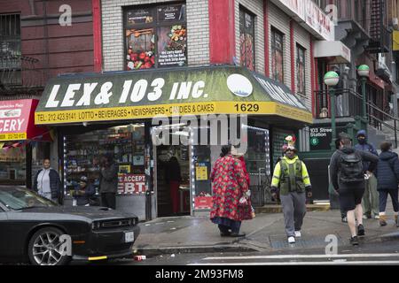 Si affaccia a sud sulla 103 Street e Lexington Avenue, che ha una delle rare colline ripide di Manhattan. Foto Stock