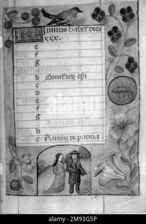 Horae Beatae Mariae Virginis Fiammingo. Horae Beatae Mariae Virginis, 16th ° secolo. Manoscritto in acquerello opaco e inchiostro con oro, 3 1/2 x 2 5/8 x 7/8 pollici (8,9 x 6,7 x 2,2 cm). Arte europea 16th ° secolo Foto Stock